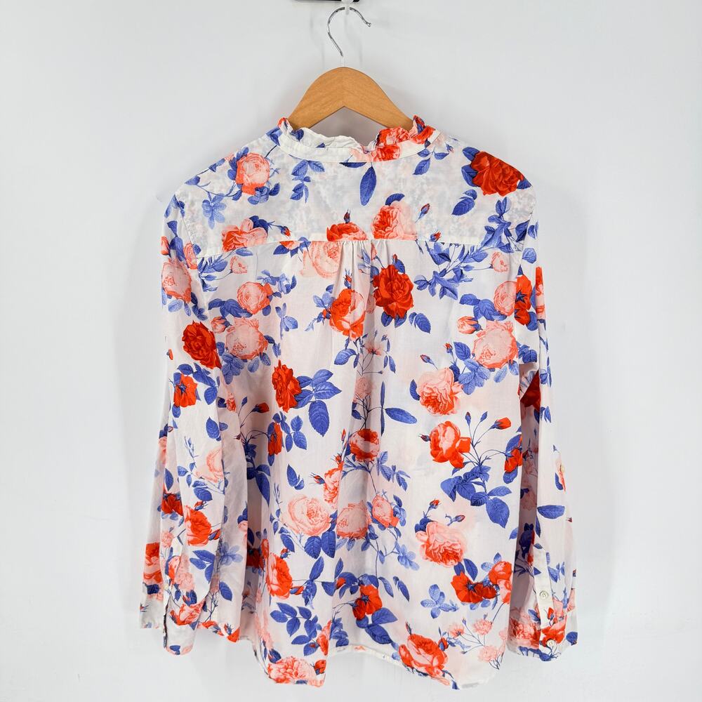 Talbots Floral Button Down Shirt White Blue Red XL Coastal Americana - Picture 2 of 6